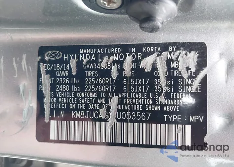 2015 Hyundai Tucson Se from USA, damaged, VIN KM8JUCAG3FU053567